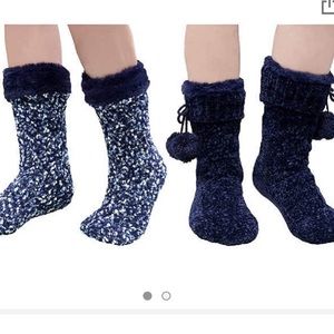 Jane & Bleecker Super Soft Plushfill Slipper Sock New Navy Popcorn Stitch Winter